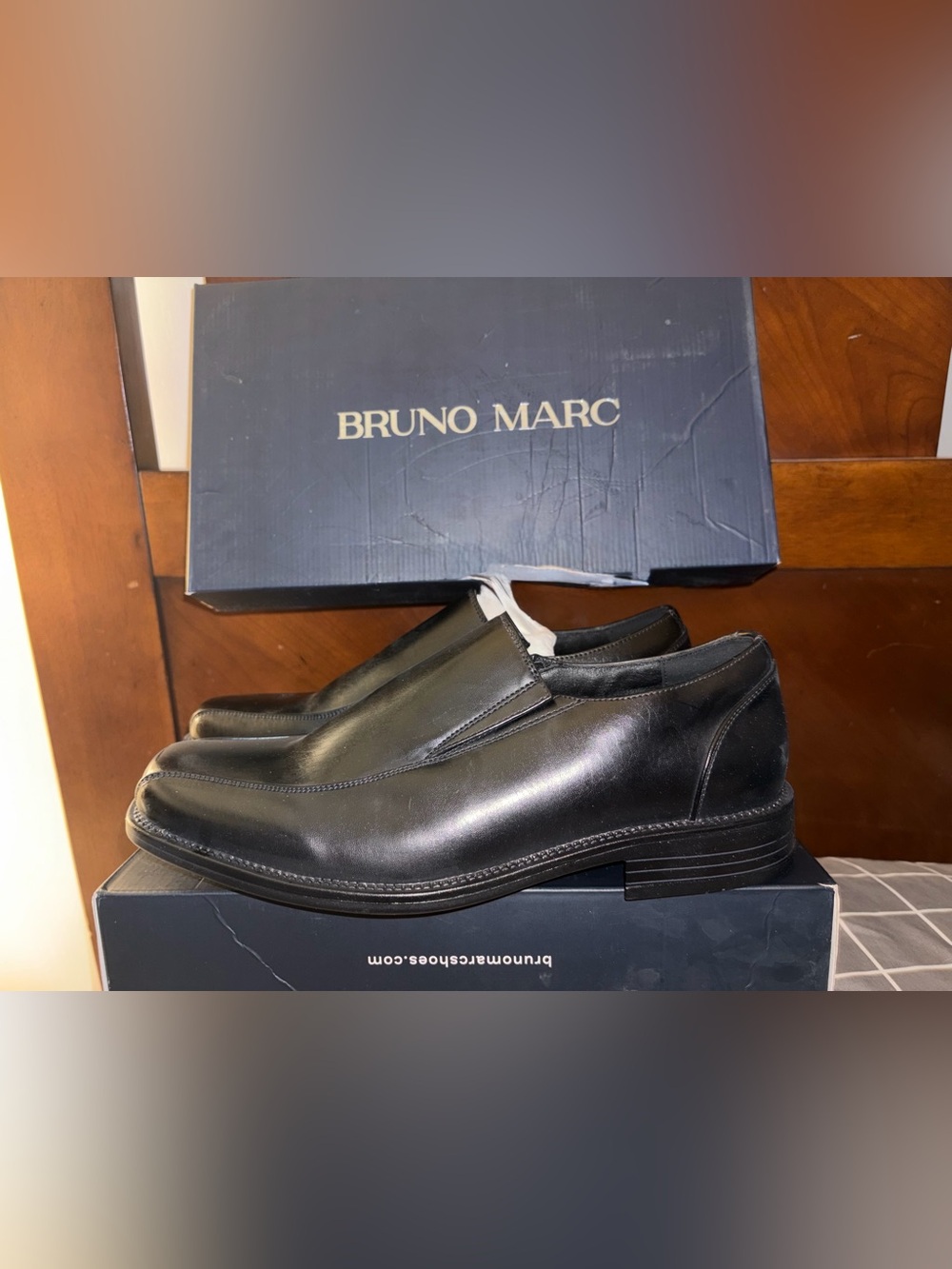 BRUNO MARC Men's Black Faux Leather Dress Shoe Loafer SlipOn Square Toe Size 9.5